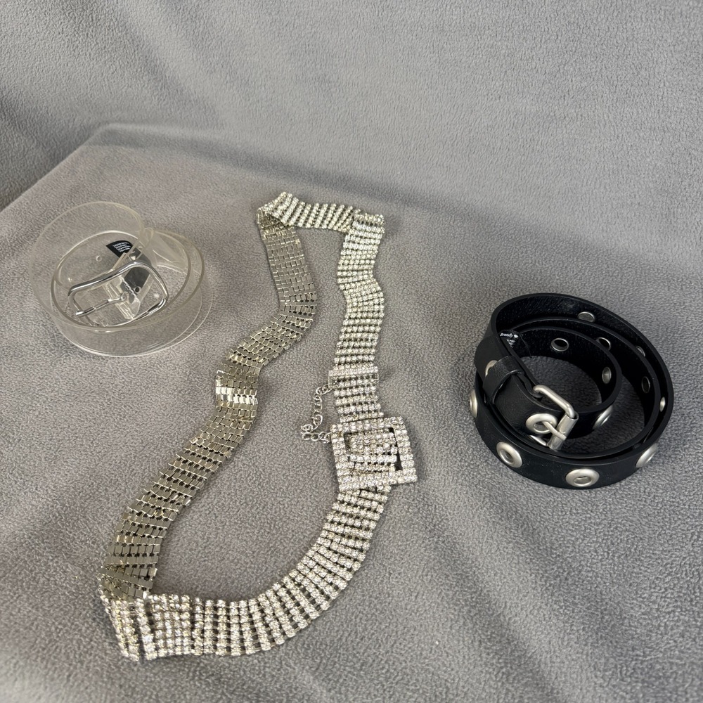 Brandy Melville Belt Lot of 3 – Clear, Studded & Rhinestone Statement Belts